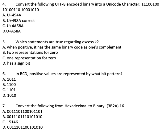 Solved 4. Convert the following UTF-8 encoded binary into a | Chegg.com