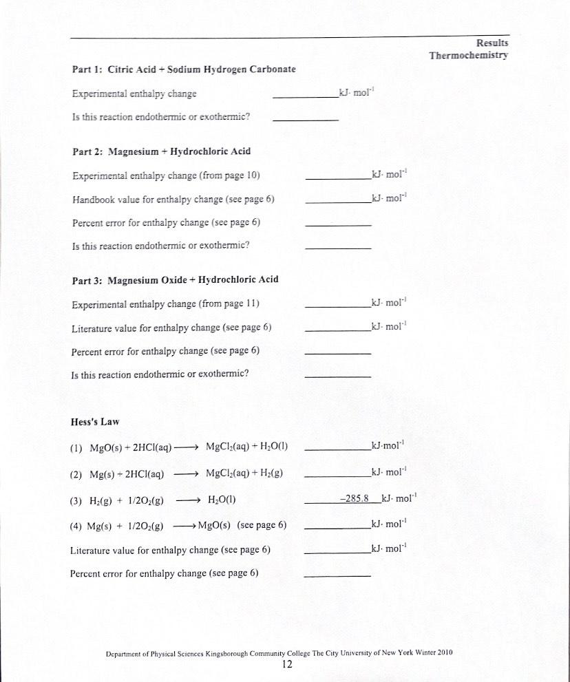 citric acid and sodium hydrogen carbonate experiment