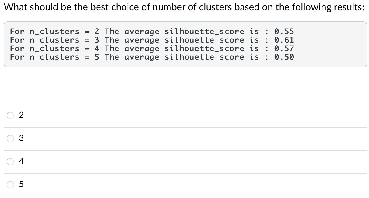 Solved What should be the best choice of number of clusters | Chegg.com