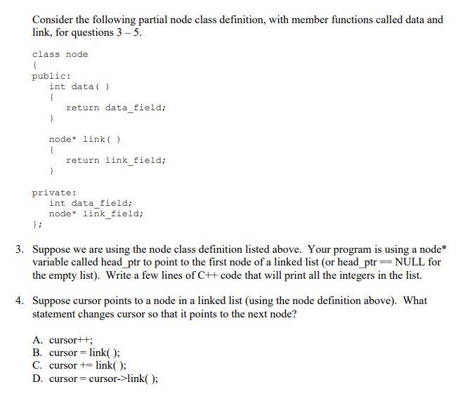 Solved Consider the following partial node class definition, | Chegg.com