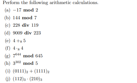 Solved Perform the following arithmetic calculations. (a) | Chegg.com