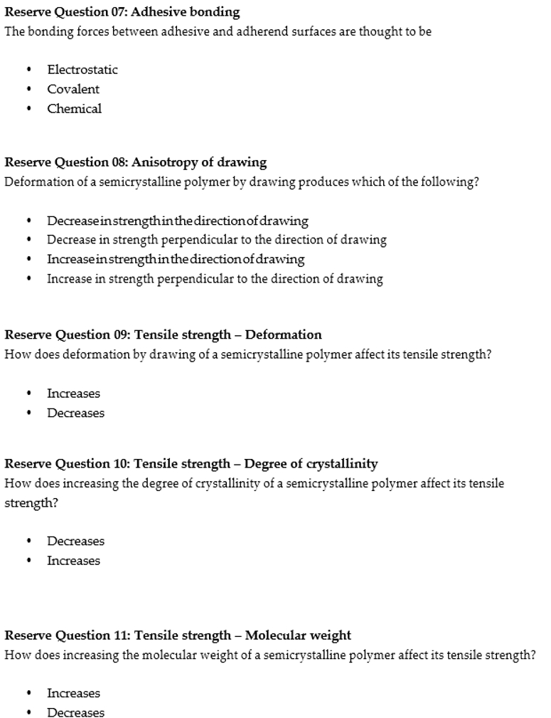 Solved Reserve Question 07: Adhesive bondingThe bonding | Chegg.com