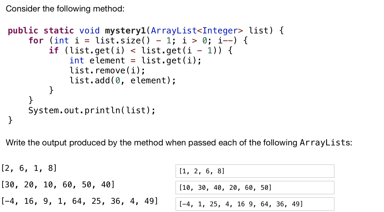 Solved Consider The Following Method: = = Public Static Void | Chegg.com