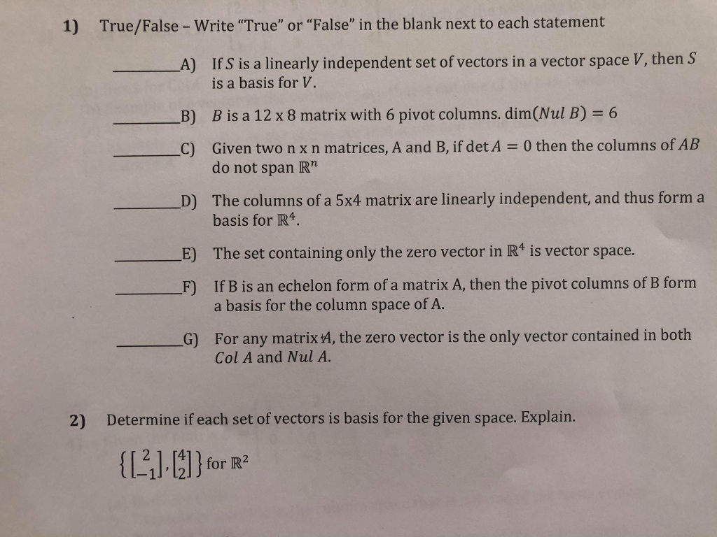 Solved 1 True False Write True Or False In The Bla Chegg Com