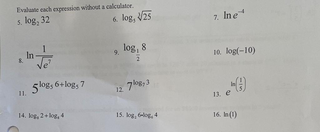 Solved Evaluate each expression without a calculator. 5. | Chegg.com