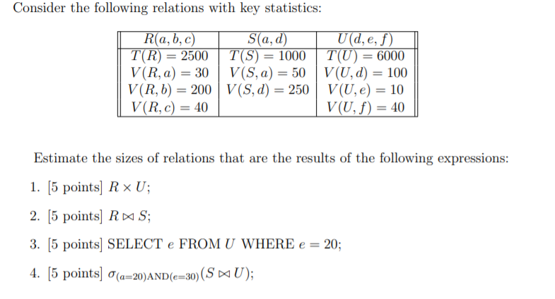 Solved Consider The Following Relations With Key Statistics Chegg Com