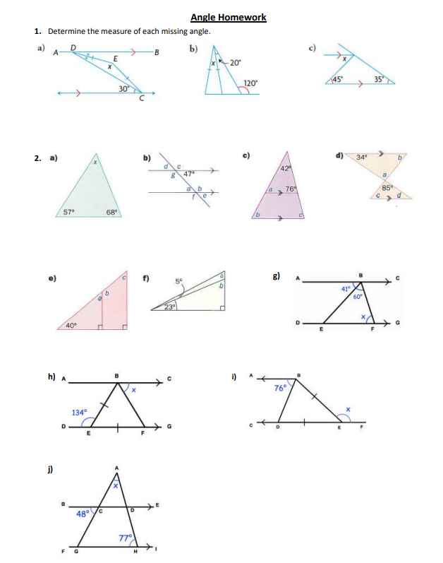 Solved Angle HomeworkDetermine the measure of each missing | Chegg.com