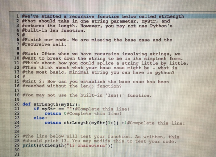 Solved 1 We've started a recursive function below called | Chegg.com