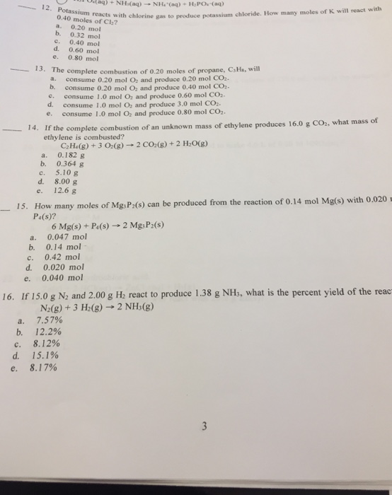 Solved Potassium reacts with chlorine gas to produce