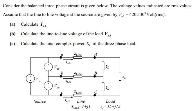 Solved Consider the balanced three-phase circuit is given | Chegg.com