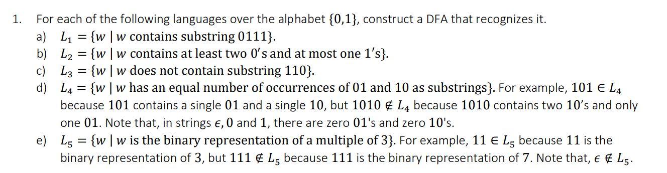 Solved 3. For Each Of The Following Languages Over The | Chegg.com