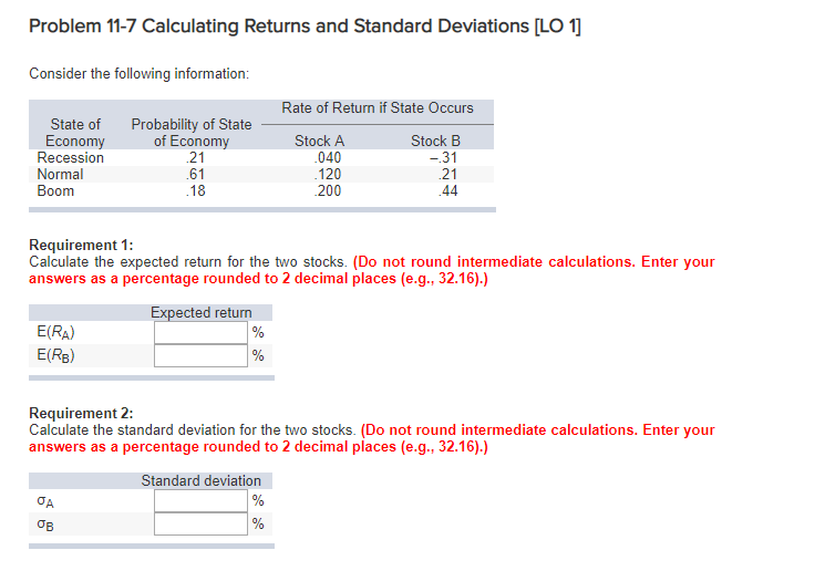 Solved Problem 11-7 Calculating Returns And Standard | Chegg.com