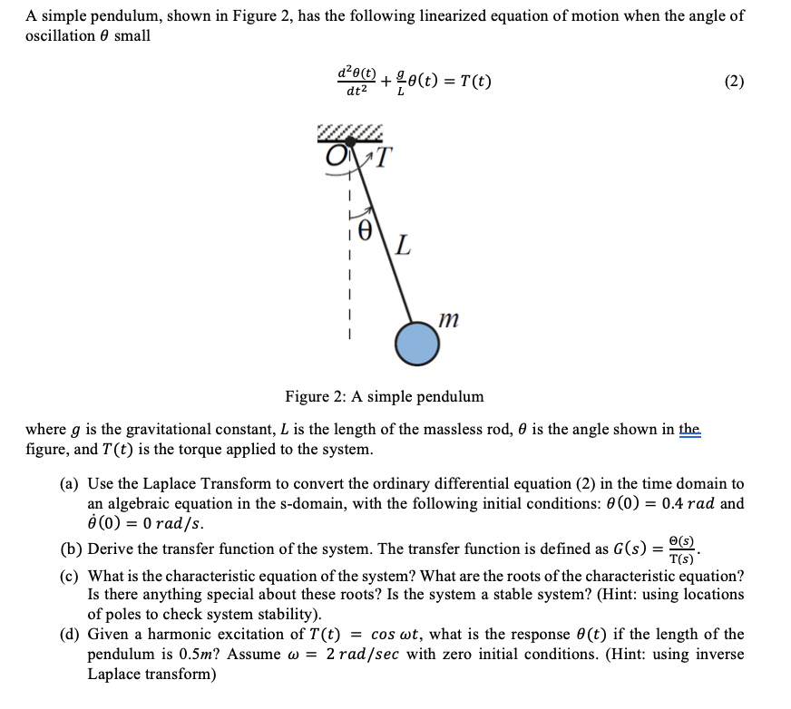 Solved A simple pendulum, shown in Figure 2, has the | Chegg.com