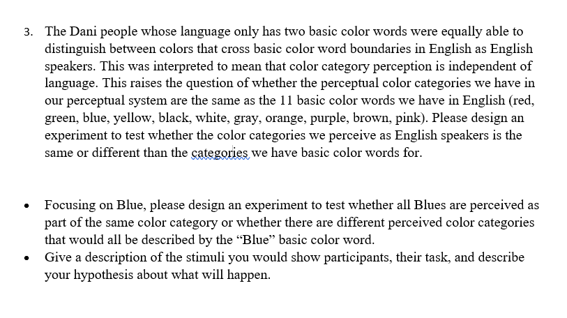 3. The Dani people whose language only has two basic | Chegg.com