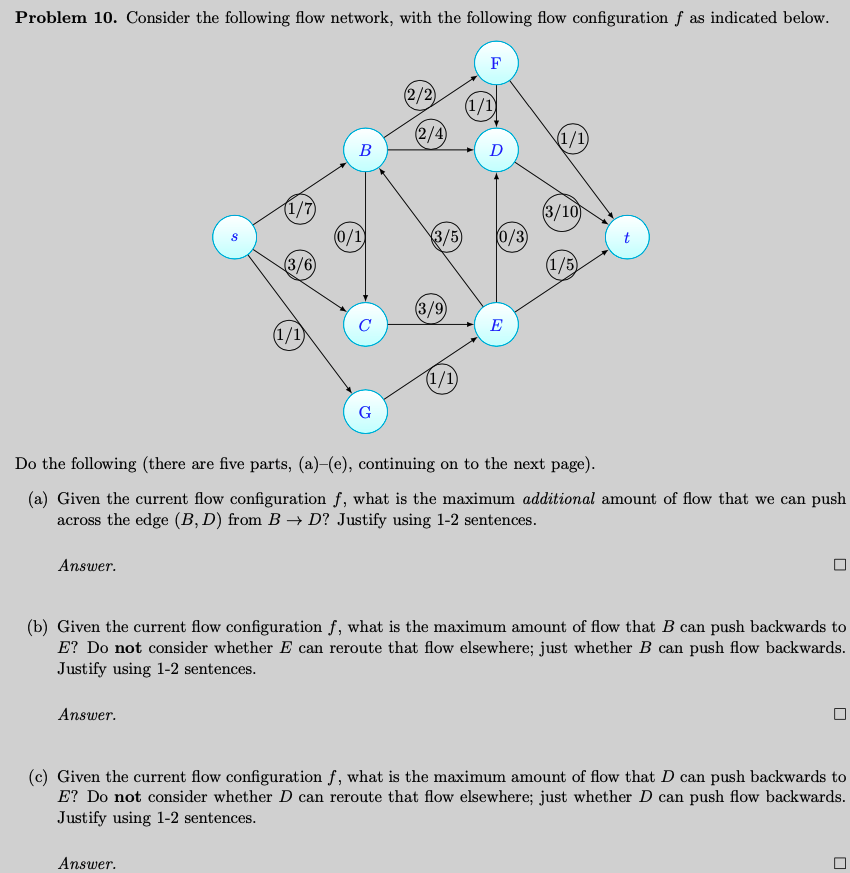 Solved Problem 10. Consider The Following Flow Network, With | Chegg.com