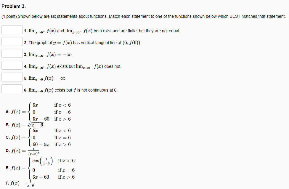 Solved Shown below are six statements about functions. Match | Chegg.com