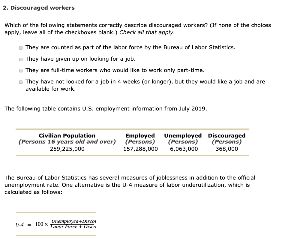 Solved 2. Discouraged Workers Which Of The Following | Chegg.com