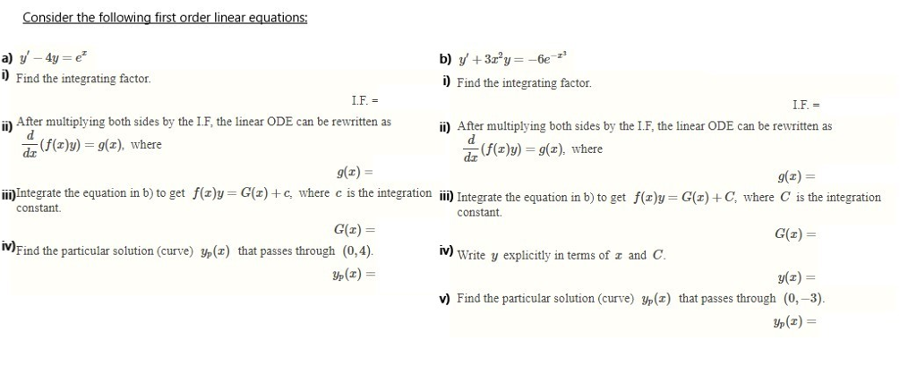 Solved Consider the following first order linear equations: | Chegg.com