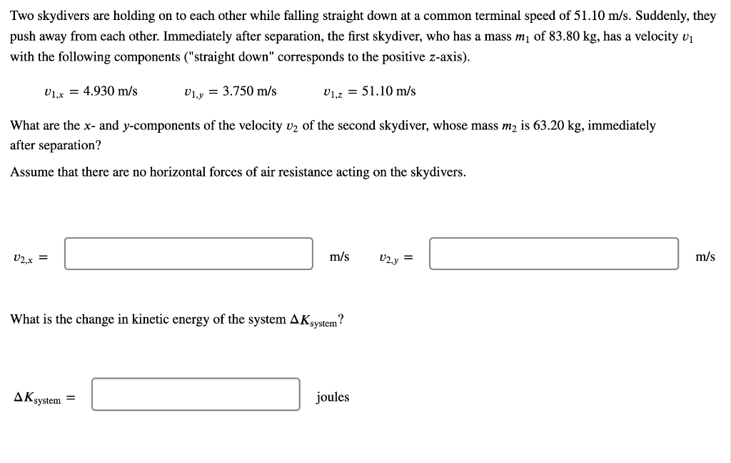 Solved Two Skydivers Are Holding On To Each Other While | Chegg.com