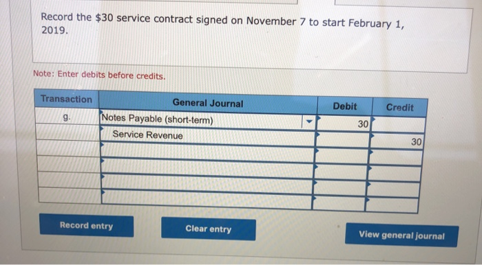 Solved Record the $30 service contract signed on November 7 
