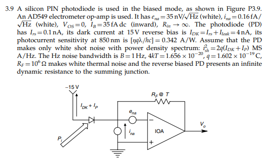 Solved 3.9 A silicon PIN photodiode is used in the biased | Chegg.com