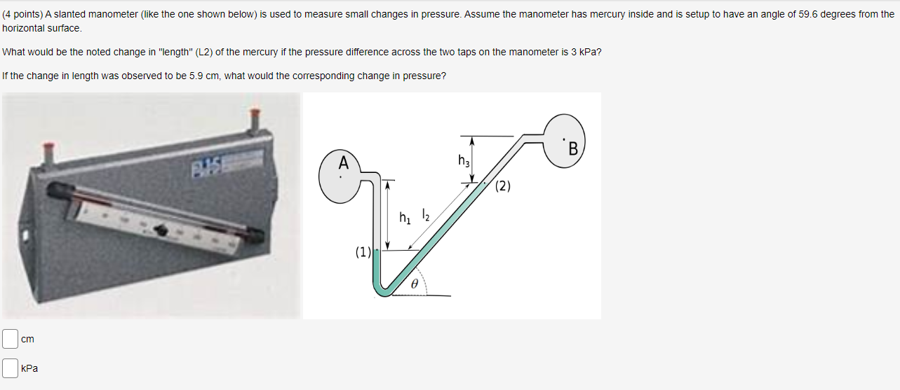 Solved (4 points) A slanted manometer (like the one shown | Chegg.com