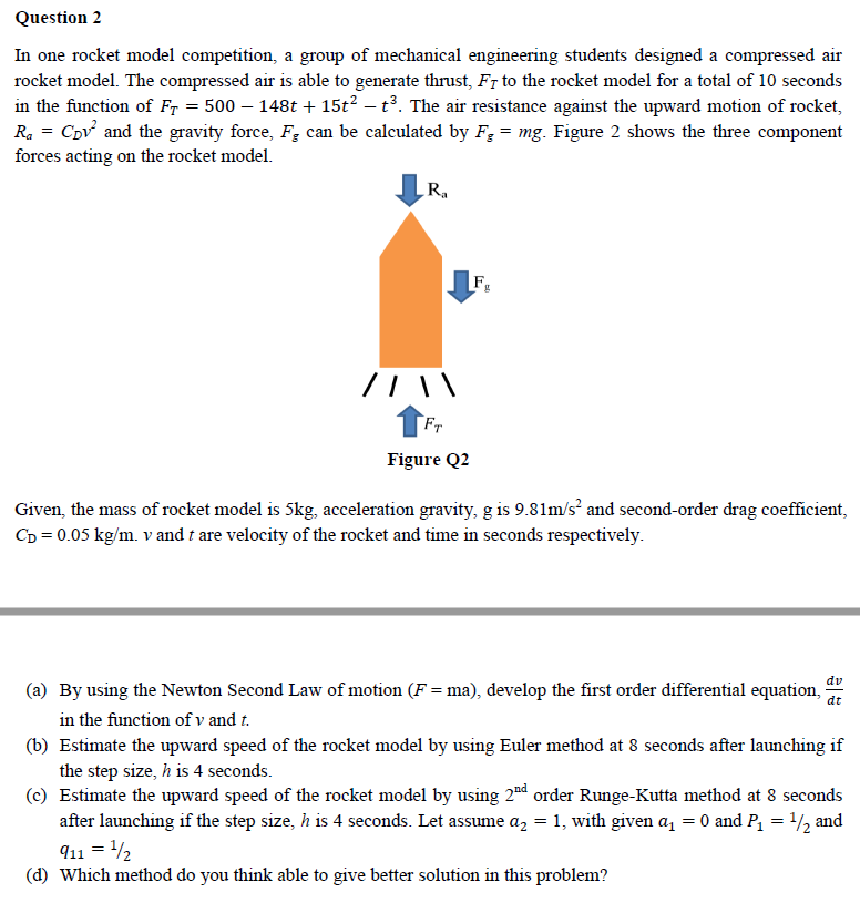 Solved Question 2 In one rocket model competition, a group | Chegg.com