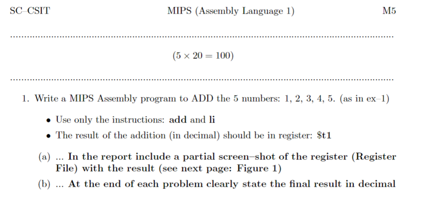 Solved MIPS (Assembly Language 1) ﻿Write a MIPS Assembly | Chegg.com