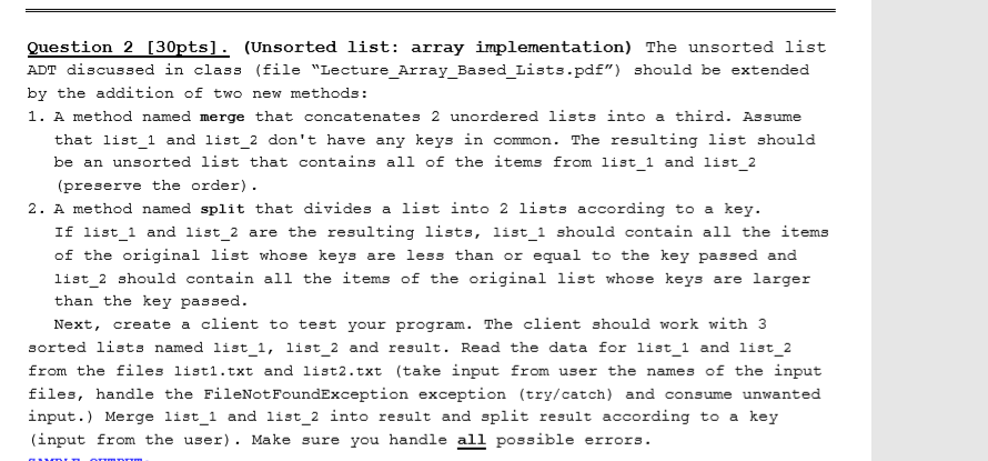 Dynamically Managing Unsorted List Items in ASPNET MVC with JavaScript - Question 2 [30pts]. (Unsorted list: array | Chegg.com