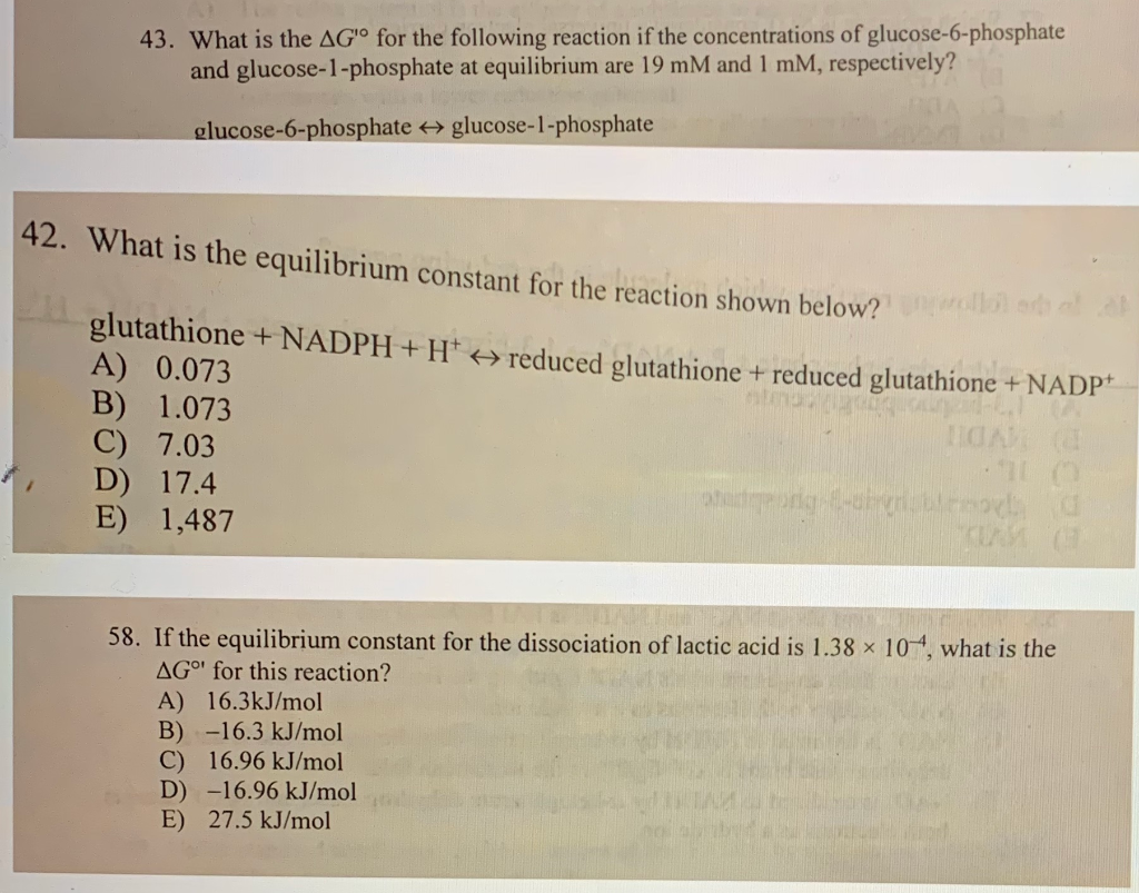 Solved 43 What Is The Ag º For The Following Reaction If Chegg Com
