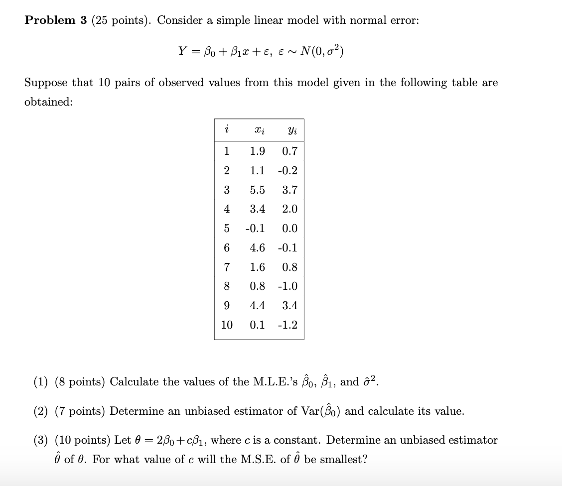 Solved Problem 3 (25 points). Consider a simple linear model | Chegg.com