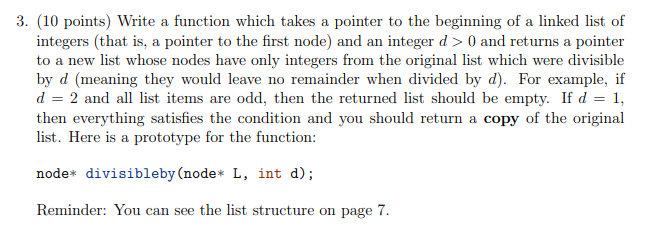 Solved 3. (10 points) Write a function which takes a pointer | Chegg.com