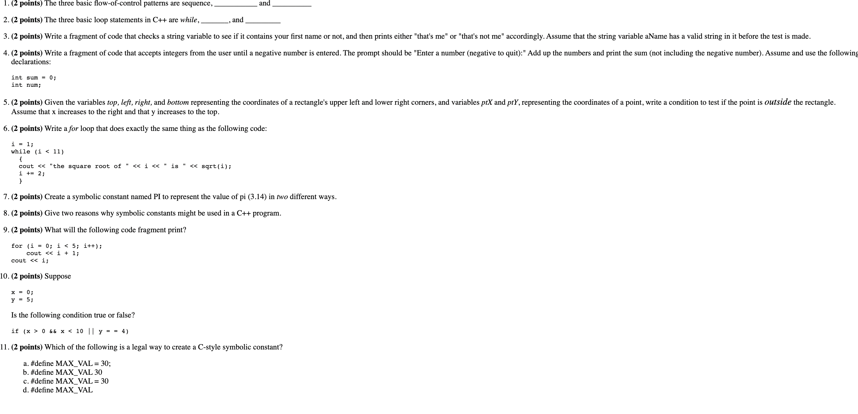 Solved 1. (2 points) The three basic flow-of-control | Chegg.com