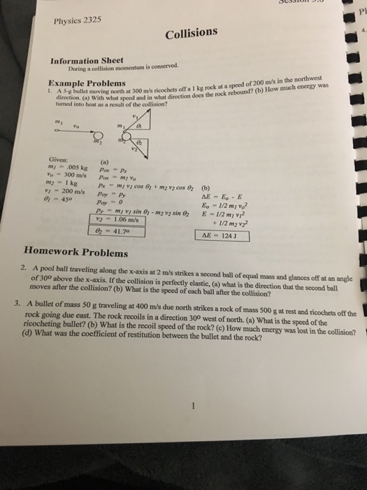 Solved Physics 2325 4. Collisions Information Sheet During a | Chegg.com