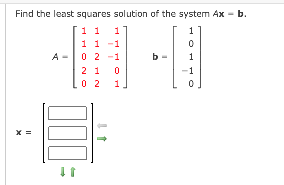 Solved Find the least squares solution of the system Ax = b. | Chegg.com