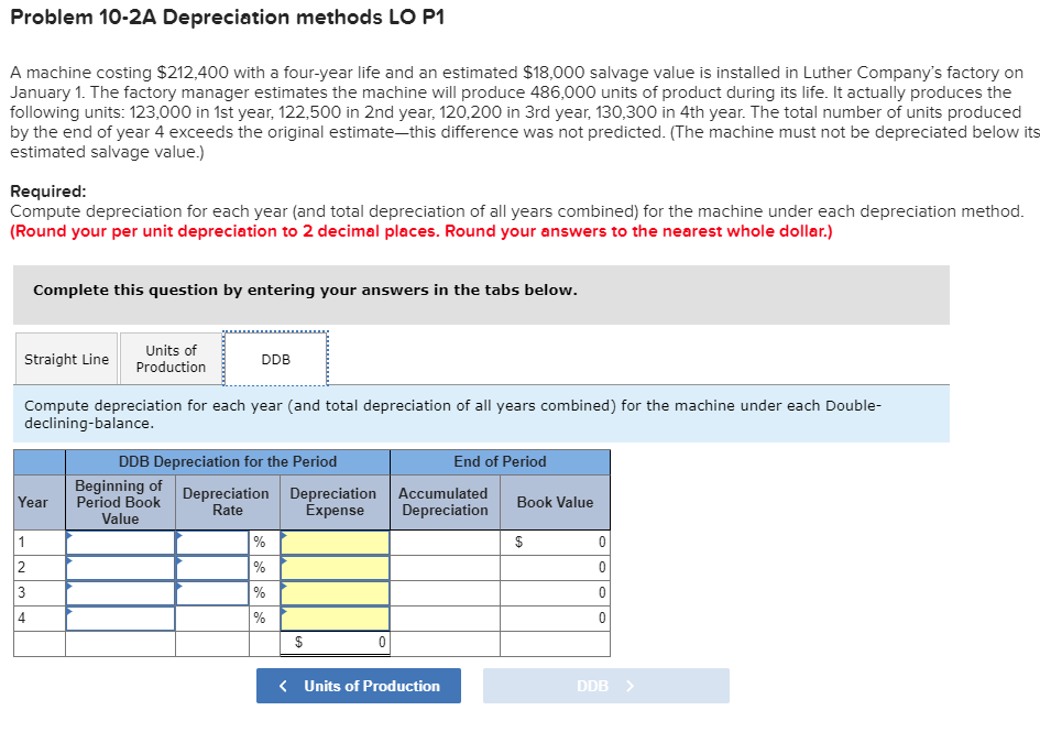 Solved Problem 102A Depreciation methods LO P1 A machine