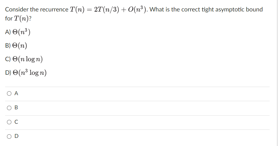 Solved Consider The Recurrence T(n) = 2T (n/3) + O(na). What | Chegg.com