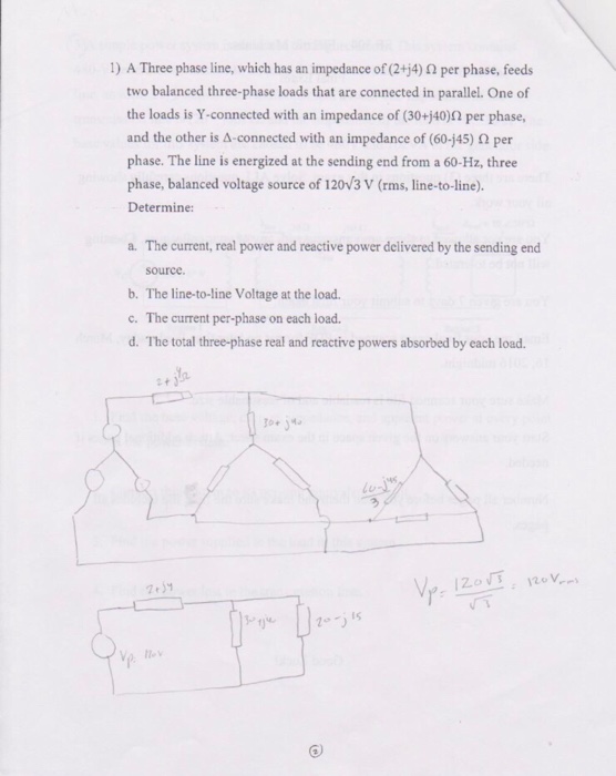 Solved A Three phase line, which has an impedance of (2 + | Chegg.com
