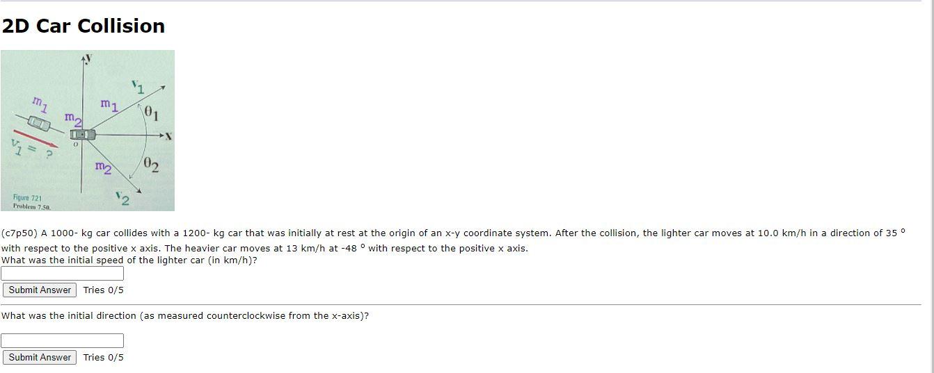 Solved 2D Car Collision m mi m 01 0 12 02 Figure 721 Problem | Chegg.com