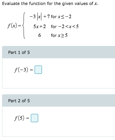 Solved Evaluate the function for the given values of x. f(x) | Chegg.com