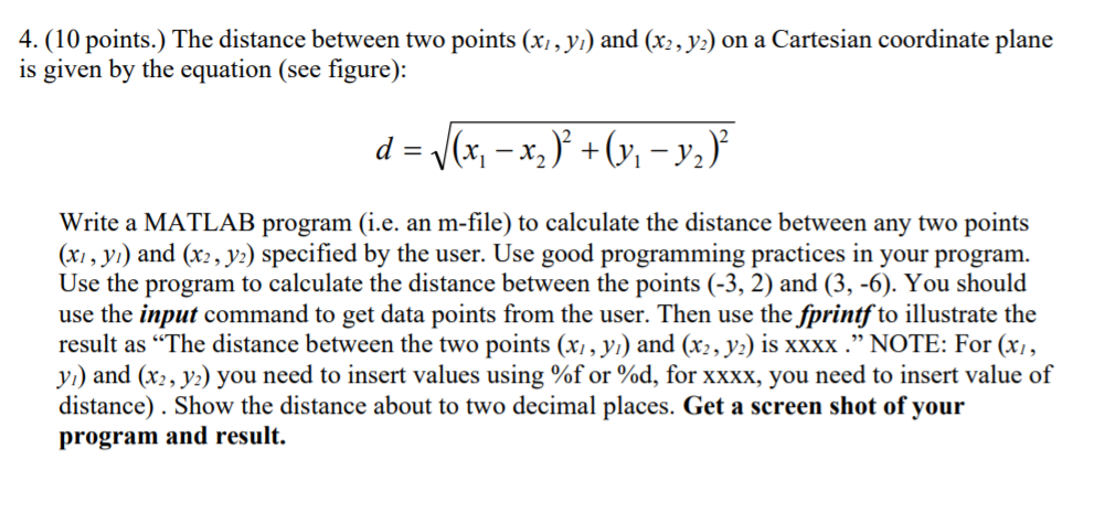 Solved 4. (10 points.) The distance between two points (xı, | Chegg.com