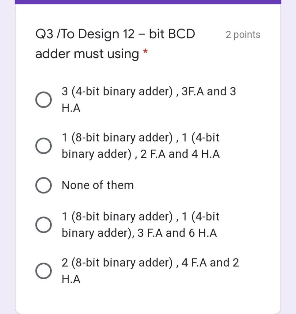 Solved 2 points Q3/To Design 12-bit BCD adder must using * 3 | Chegg.com