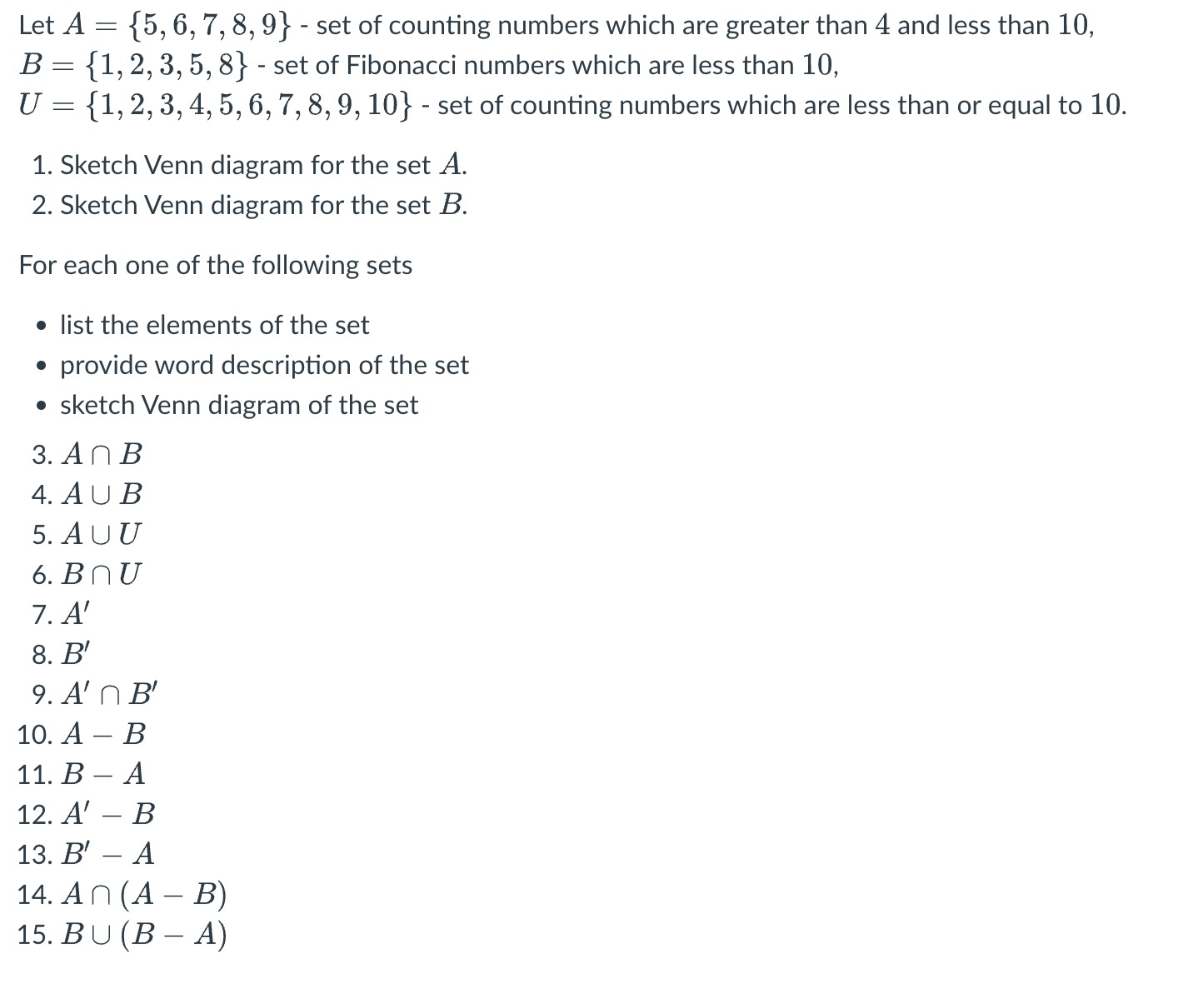 Solved Let A={5,6,7,8,9} - set of counting numbers which are | Chegg.com