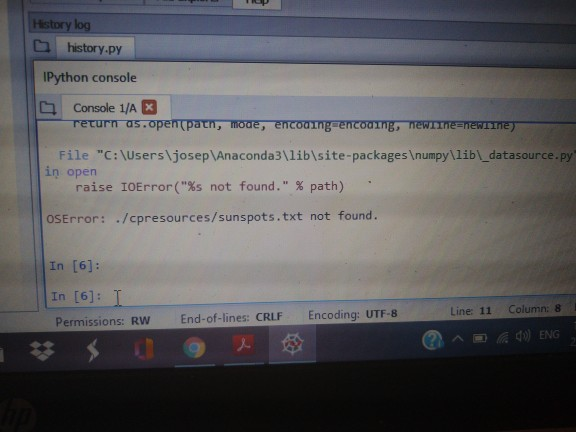 Solved History log history.py IPython console Console 1/A X | Chegg.com
