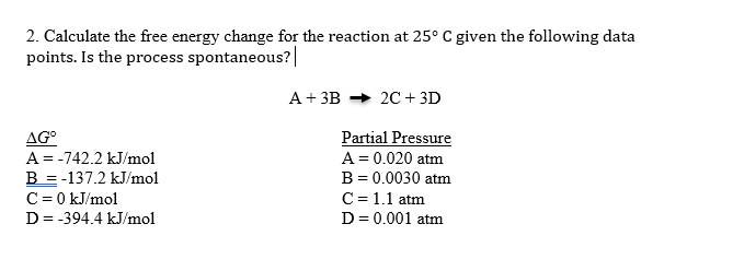 Solved 2. Calculate the free energy change for the reaction | Chegg.com