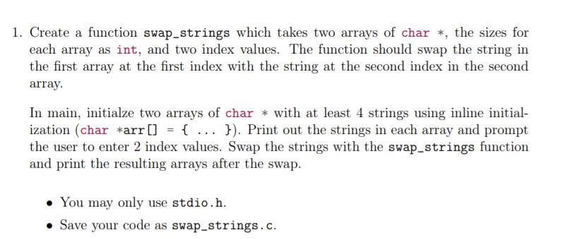 Solved 1. Create a function swap_strings which takes two | Chegg.com