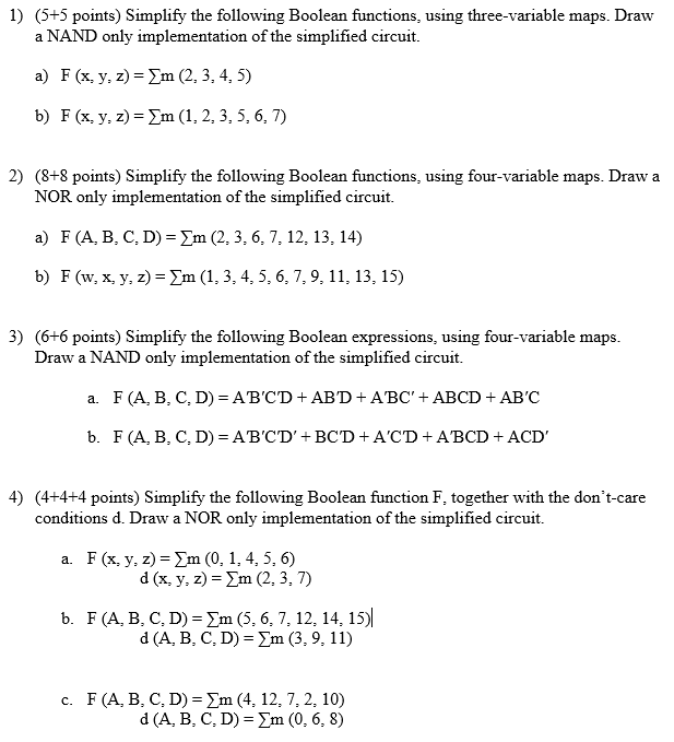 Solved 1 5 5 Points Simplify The Following Boolean Fun Chegg Com