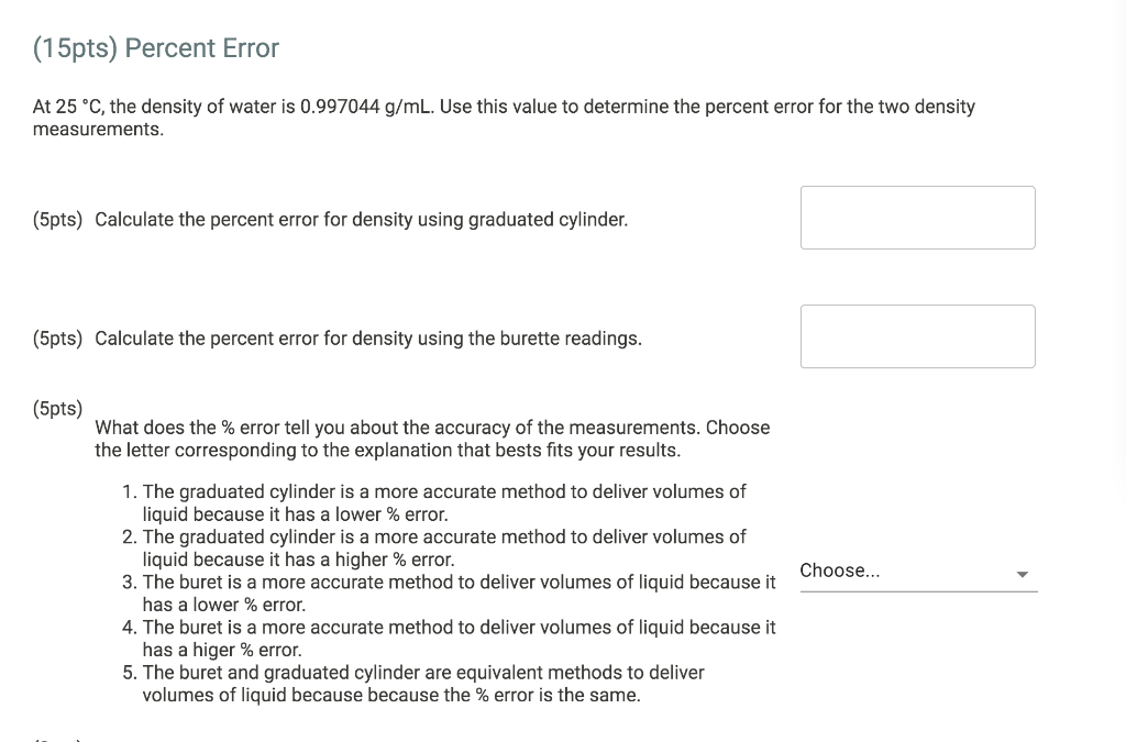 Solved (15pts) Density of Water Using Burette Measurements