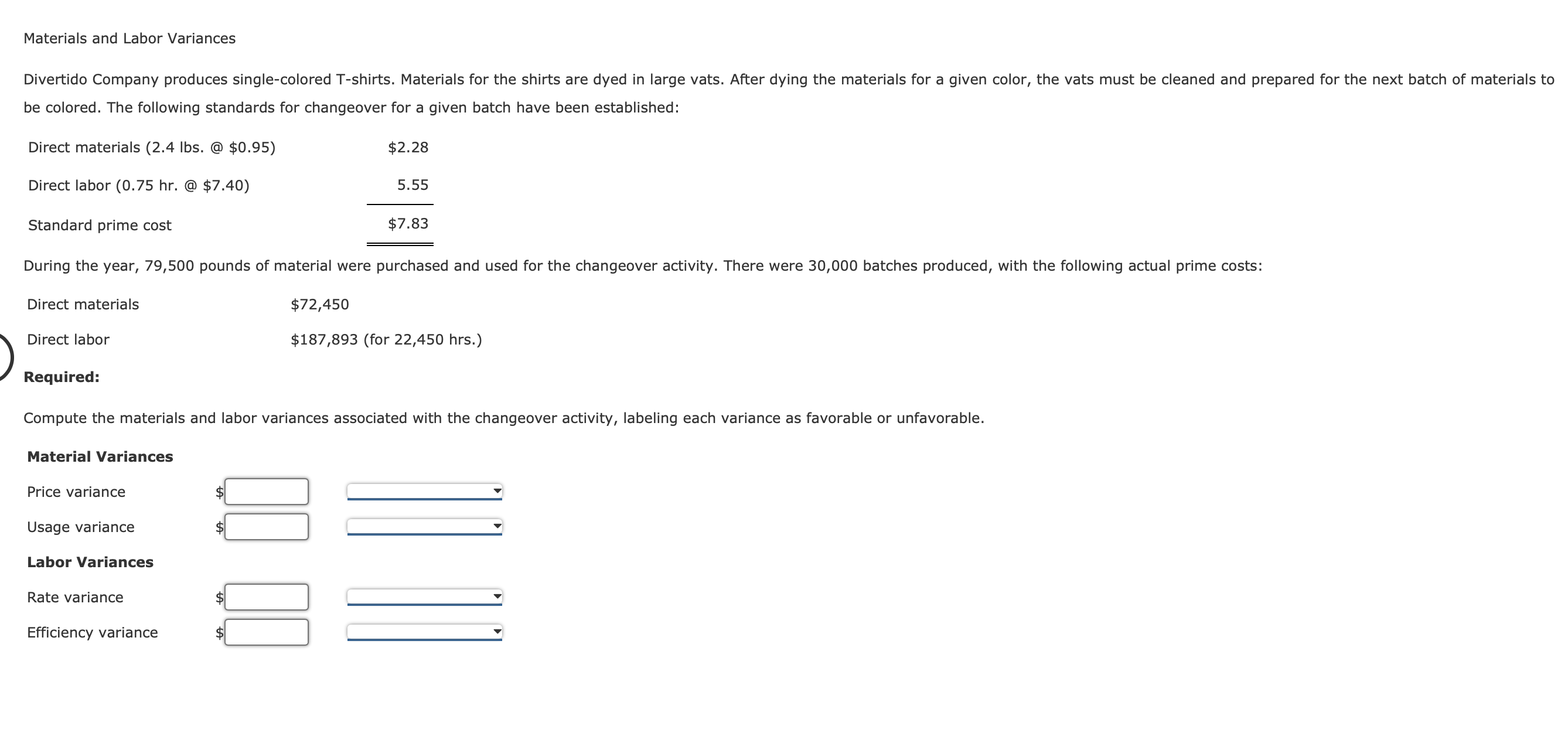 Solved Materials and Labor Variances be colored. The | Chegg.com