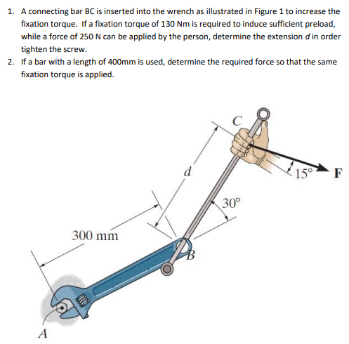 1. A connecting bar BC is inserted into the wrench as illustrated in Figure 1 to increase the fixation torque. If a fixation 